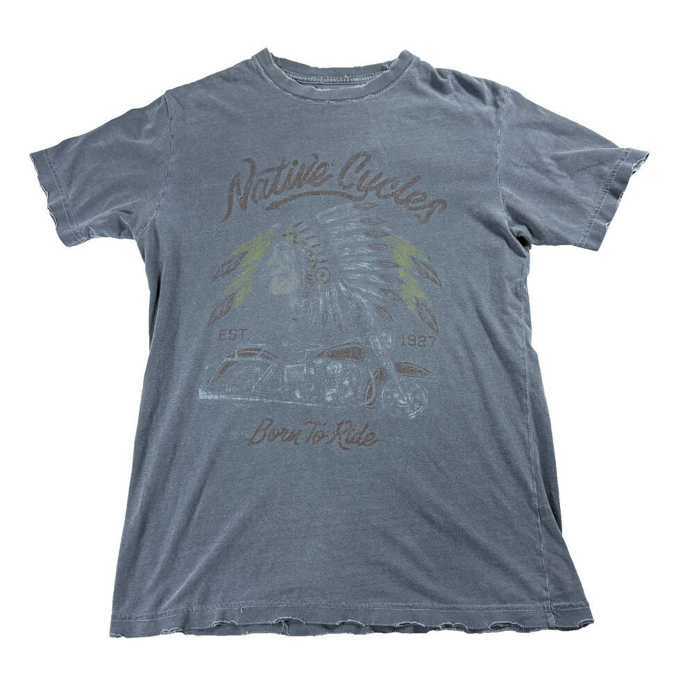 American Highway Native Cycles Mens Graphic T Shirt Gray Biker Distressed Tee
